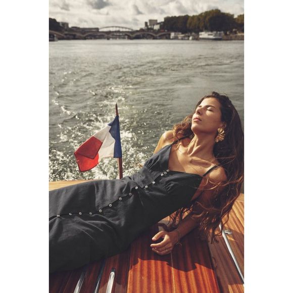 ZARA LINEN BLEND MIDI SLIP DRESS NAVY BLUE - Picture 2 of 5